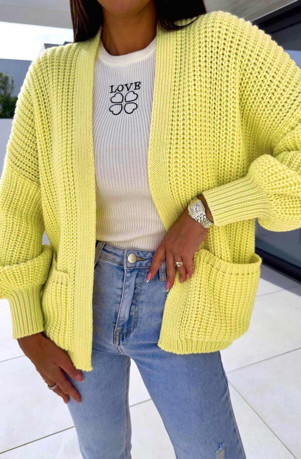 Yellow Open Front Drop Shoulder Knit Cardigan for Women