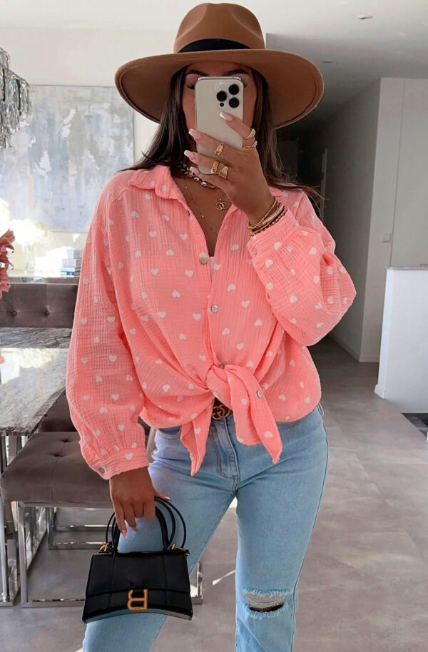Oversized Coral Sweetheart Shirt Print – 100% Cotton