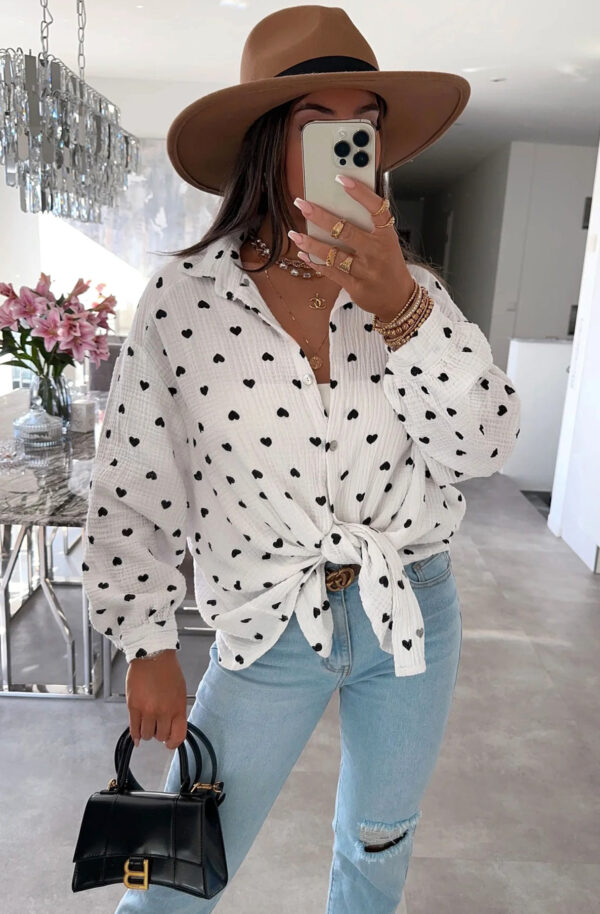 Ivory Crush Heart Print Shirt – 100% Cotton