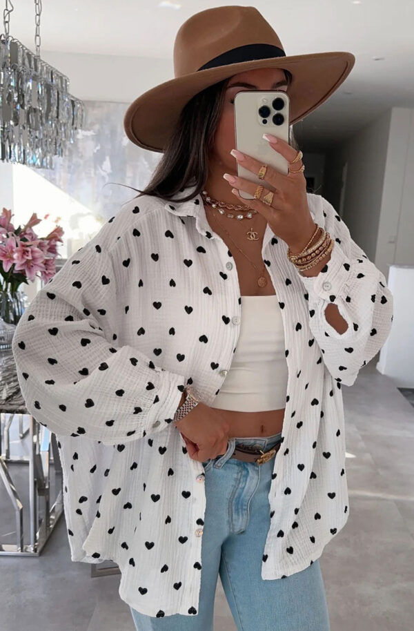 Ivory Crush Heart Print Shirt – 100% Cotton - Image 2