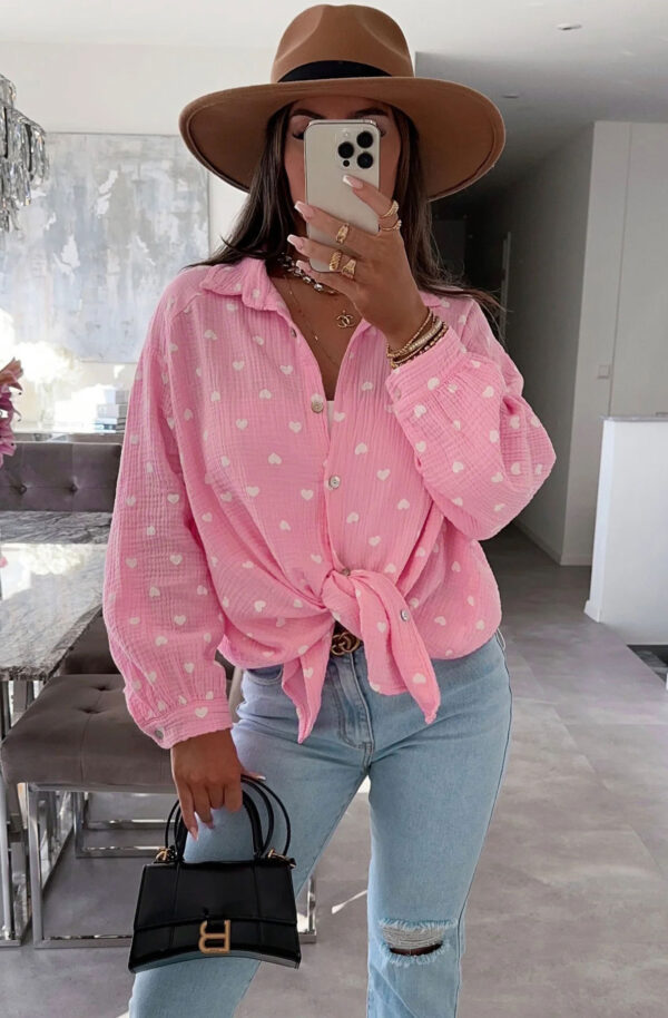 Pink Crush Oversized Shirt Hearts Print – 100% Cotton