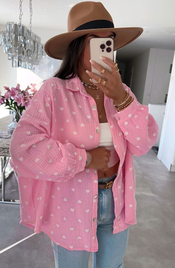 Pink Crush Oversized Shirt Hearts Print – 100% Cotton - Image 2