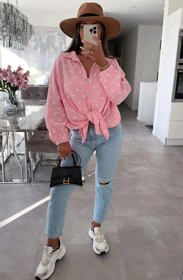 Pink Crush Oversized Shirt Hearts Print – 100% Cotton - Image 3