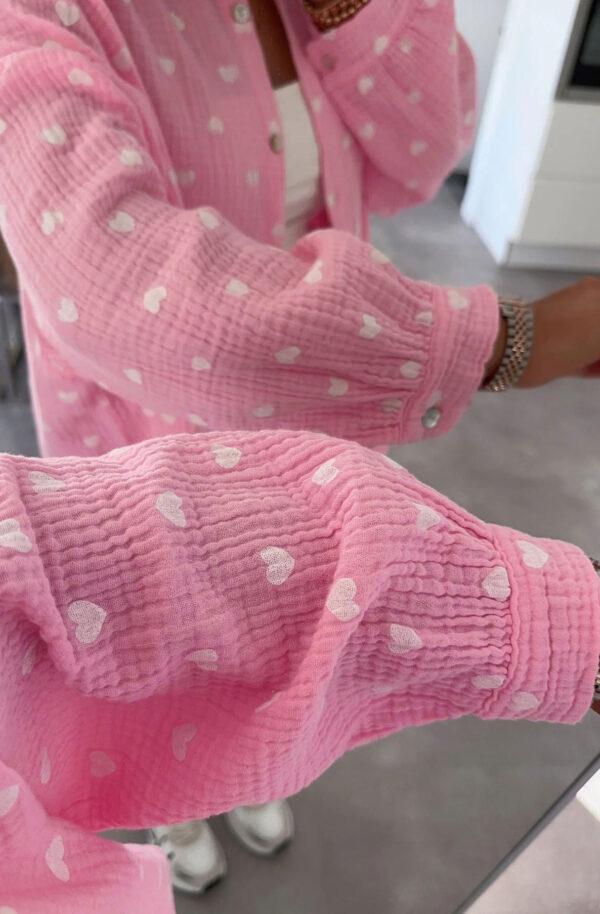 Pink Crush Oversized Shirt Hearts Print – 100% Cotton - Image 4