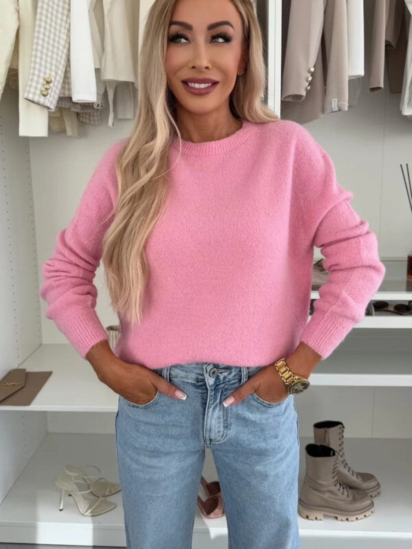 Pink Knit Alpaca Wool Jumper Sweater for Women
