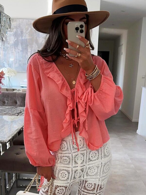 Coral Kiss Ruffle Shirt Blouse