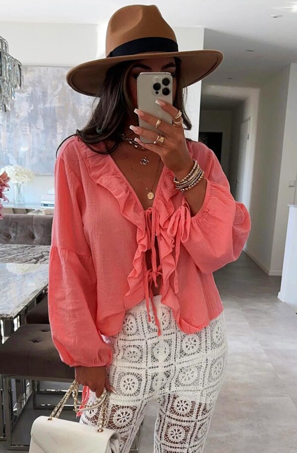 Coral Kiss Ruffle Shirt Blouse