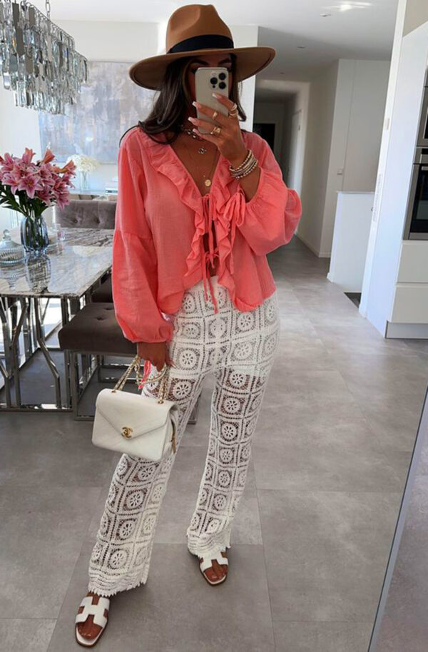 Coral Kiss Ruffle Shirt Blouse - Image 2