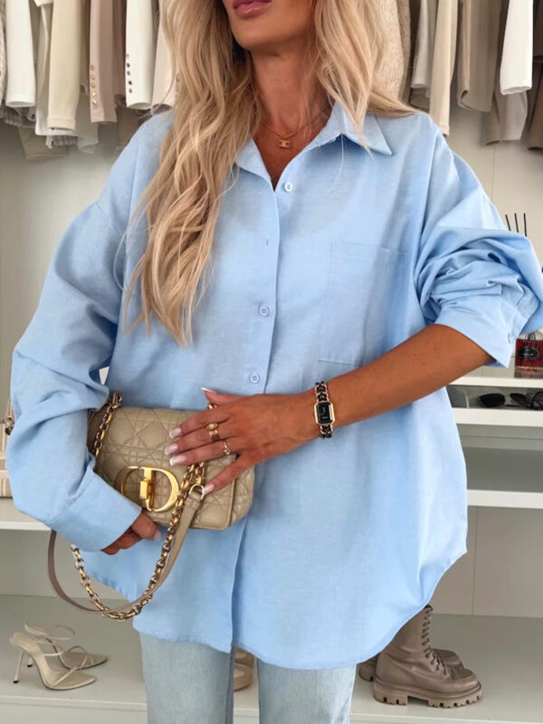 Blue Mist Women’s Oversized Blouse – Casual Loose Fit Tunic Shirt