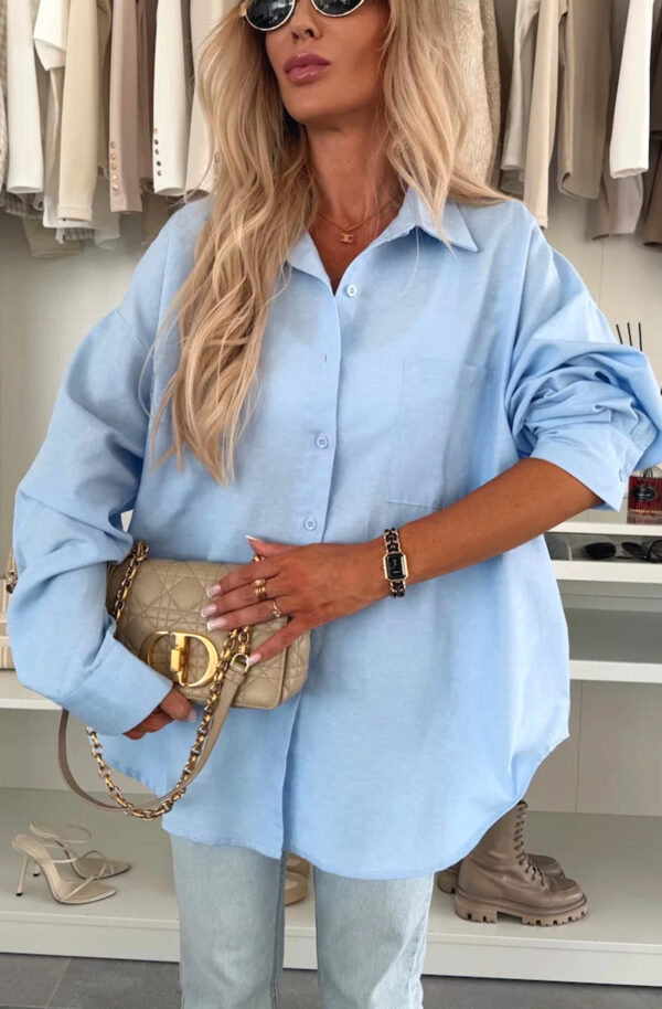 Blue Mist Women’s Oversized Blouse – Casual Loose Fit Tunic Shirt