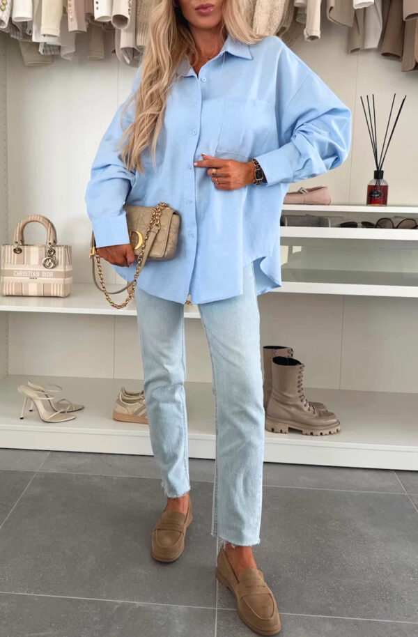 Blue Mist Women’s Oversized Blouse – Casual Loose Fit Tunic Shirt - Image 2