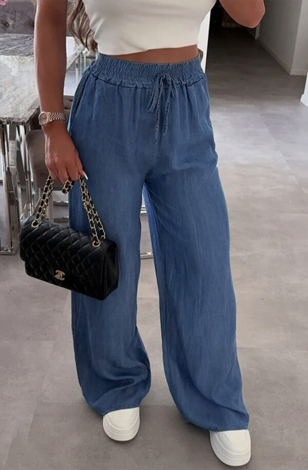 Blue Wide Leg Pocket Detail Trousers for Women - Image 2
