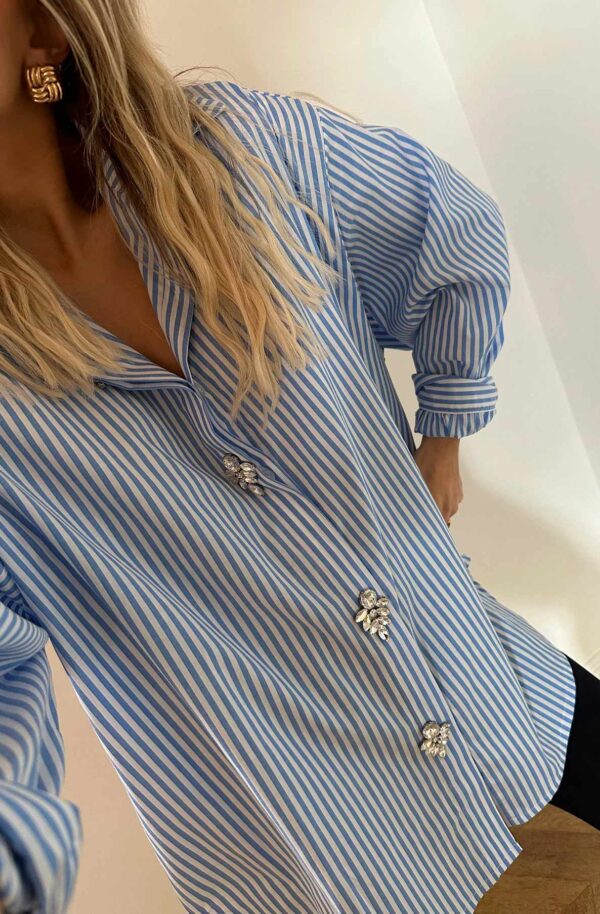 Chic Blue Stripe Oversize Blouse Shirt - Image 2
