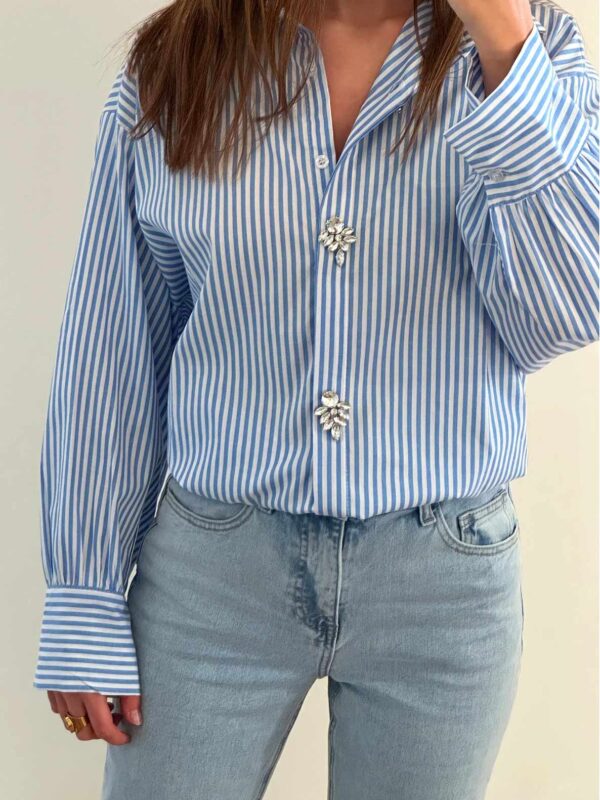 Chic Blue Stripe Oversize Blouse Shirt
