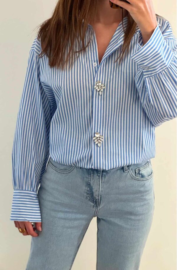 Chic Blue Stripe Oversize Blouse Shirt