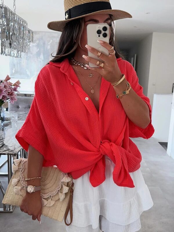 Hot red Oversized Cotton Luna Shirt Top