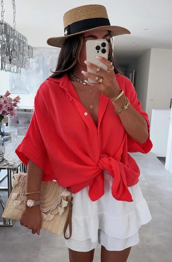 Hot red Oversized Cotton Luna Shirt Top