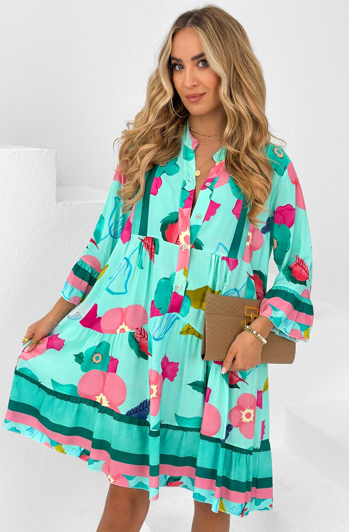 Boho Breeze Oversize Tunic Dress - Aloe Green