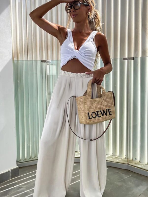 Desert Mist Satin-Finish Palazzo Trousers for Women