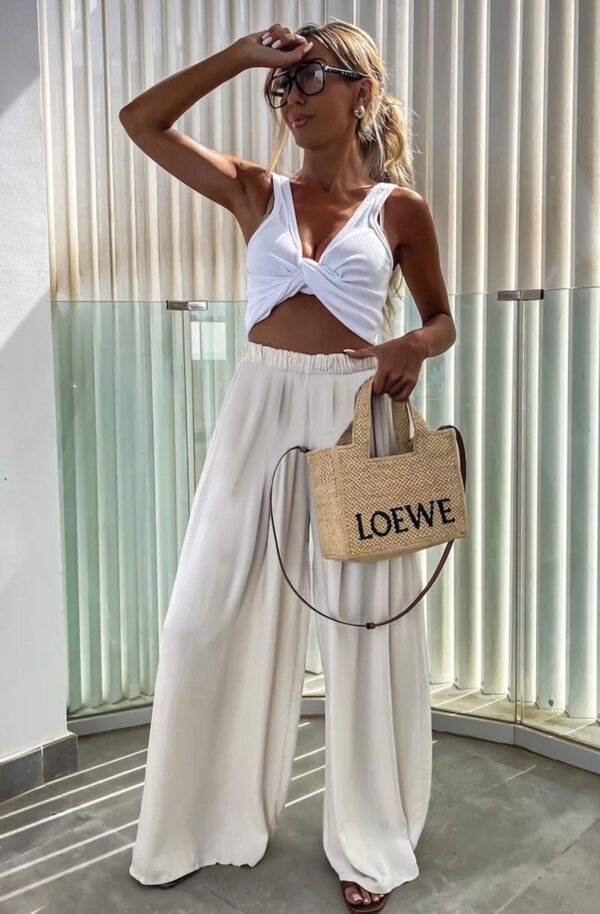 Desert Mist Satin-Finish Palazzo Trousers for Women