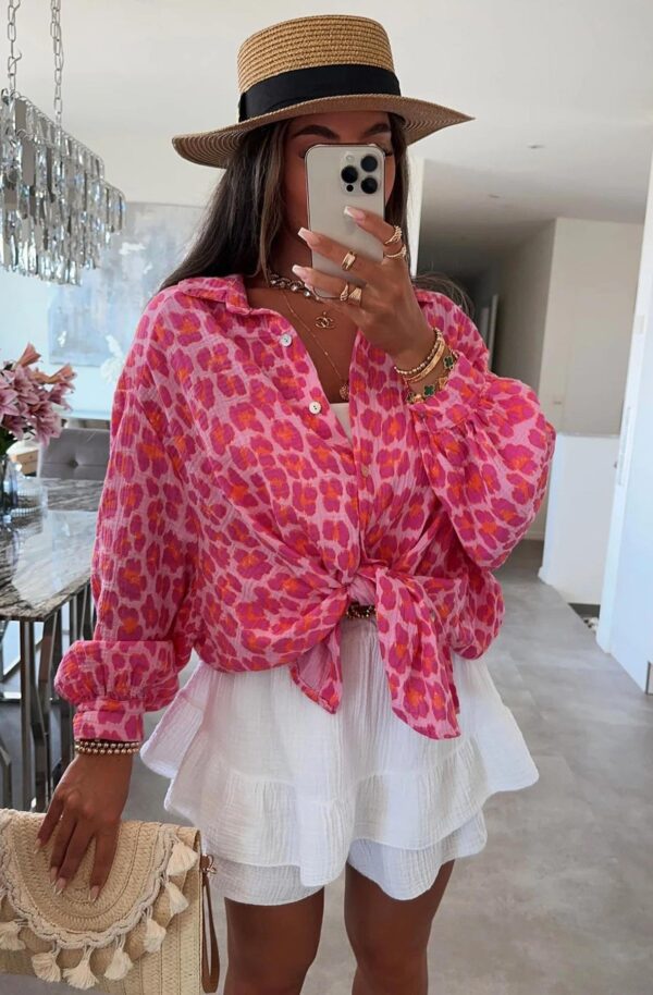 Pink Leopard Print Oversized Style Shirt - Image 5