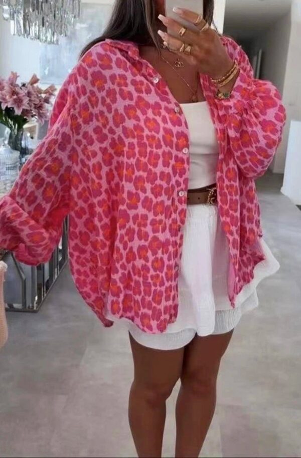 Pink Leopard Print Oversized Style Shirt - Image 4