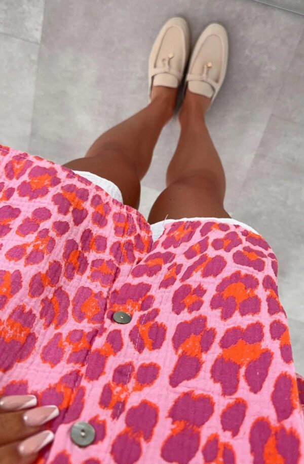 Pink Leopard Print Oversized Style Shirt - Image 3
