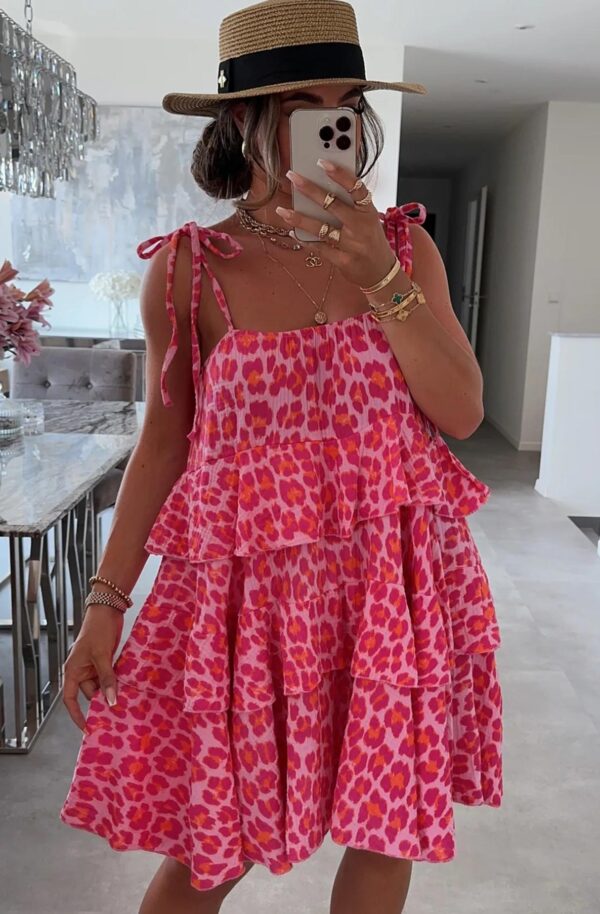 Lora Pink Leopard Animal Print Dress - Image 3