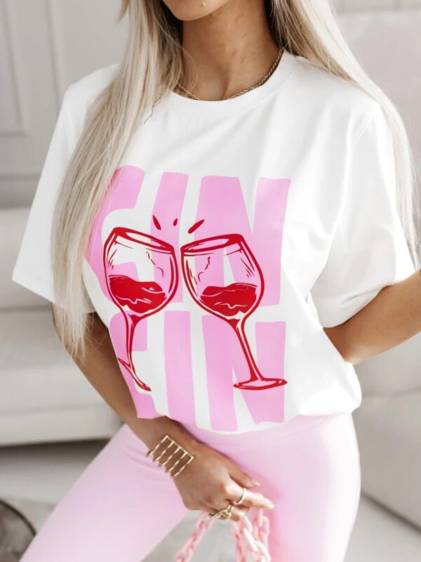 Bella Graphic Glass White Tee Shirt for Women