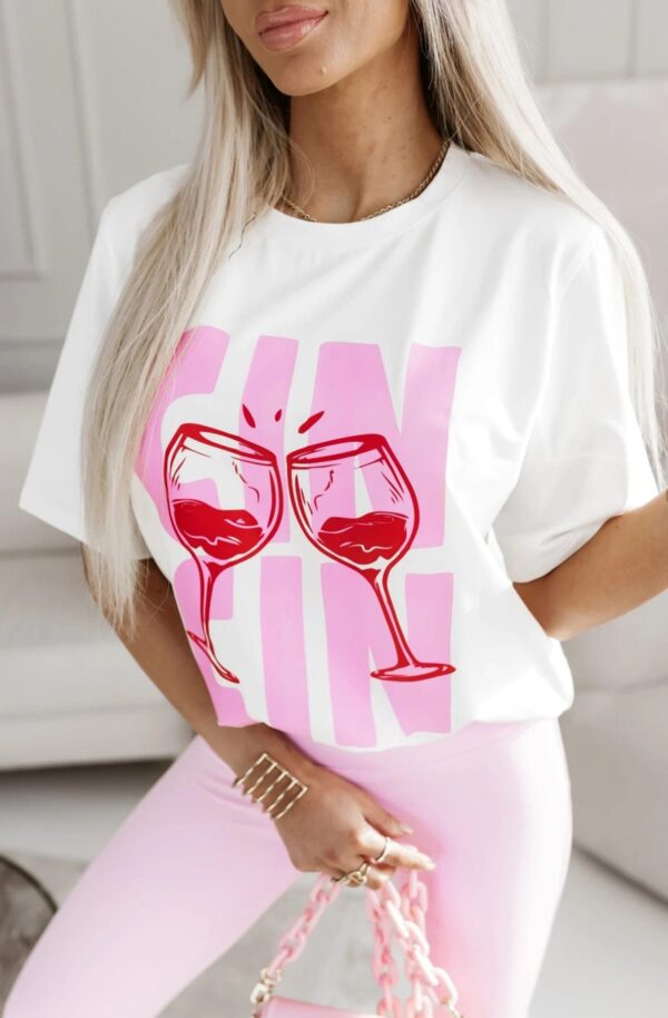 Bella Graphic Glass White Tee Shirt for Women