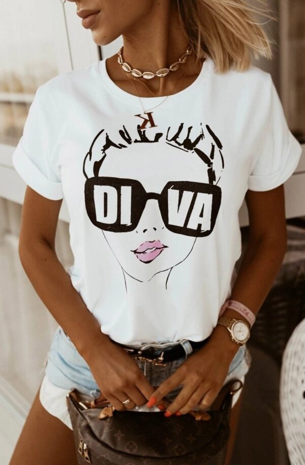 'DIVA' Slogan Graphic Tee Shirt Top for Women