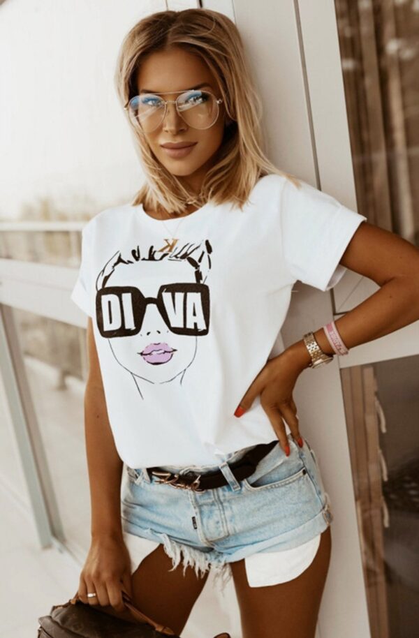 'DIVA' Slogan Graphic Tee Shirt Top for Women - Image 3