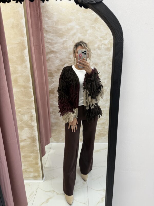 Maribelle Cascade Fringe Cardigan – Wine Truffle
