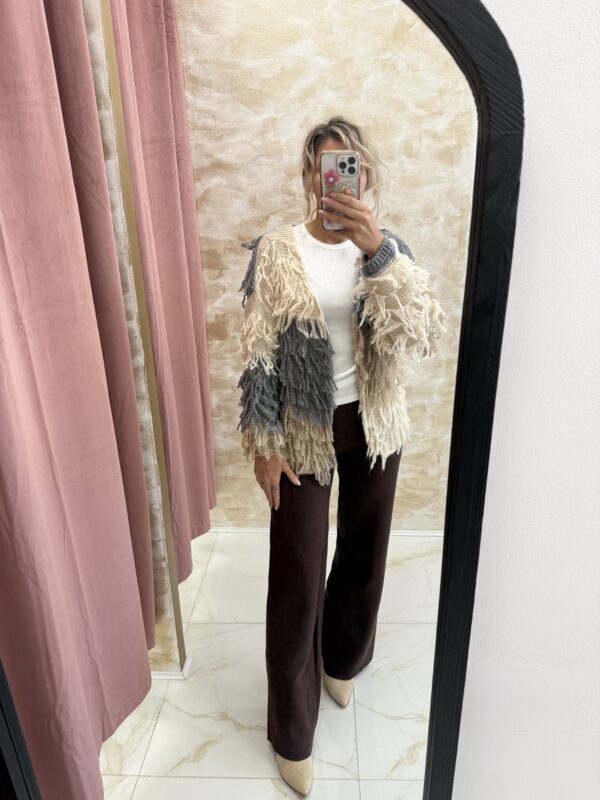 Isla Cascade Fringe Cardigan – Stone Ombre