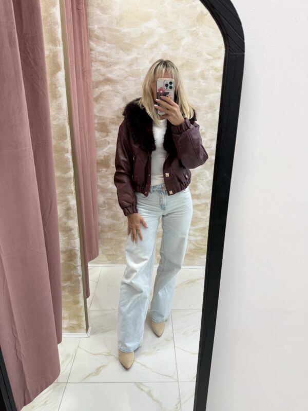 Astraya Bordeaux Fur Collar Jacket