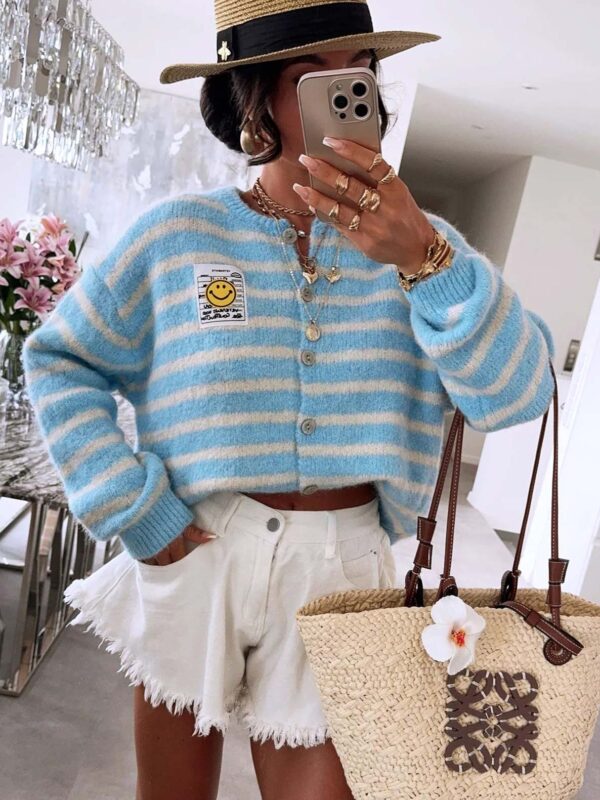 Evelyn Striped Cardigan – Sky Mist