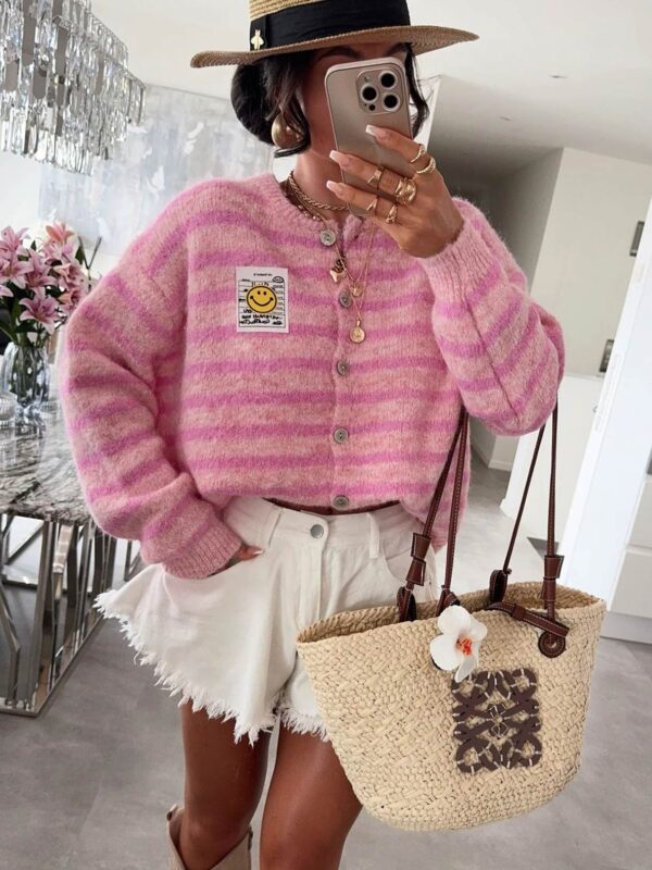 Evelyn Striped Cardigan – Petal Mist 