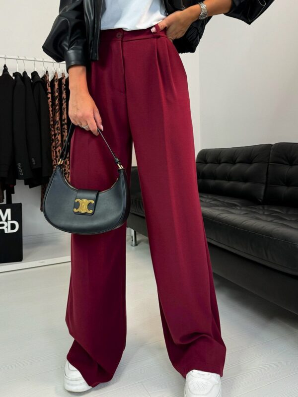 Celeste Pleated Wide Leg Trousers – Wine Velvet