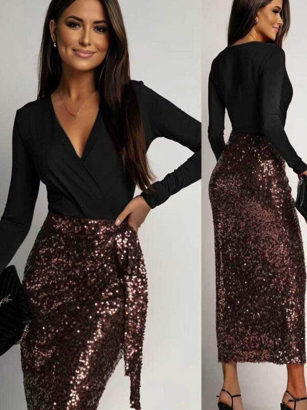 Cocoa Illusion Sequin Midi Dress