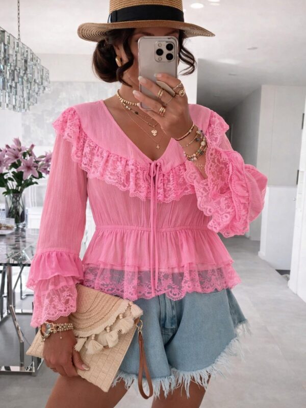 Fleur Delicate Lace Blouse - Rose