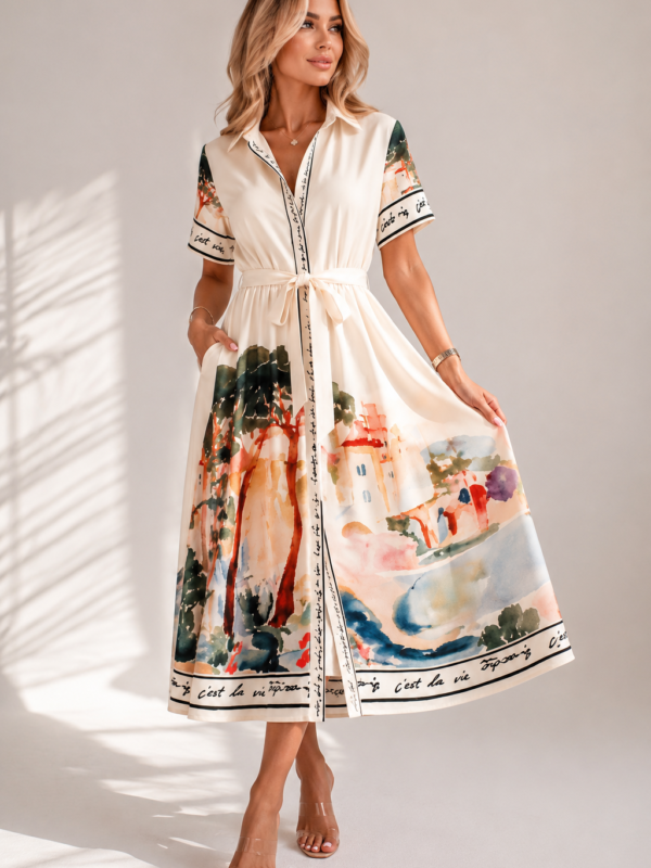 🌸 Lapparel Savanna Dress – Artistic Print Belted Midi Dress 🎨✨